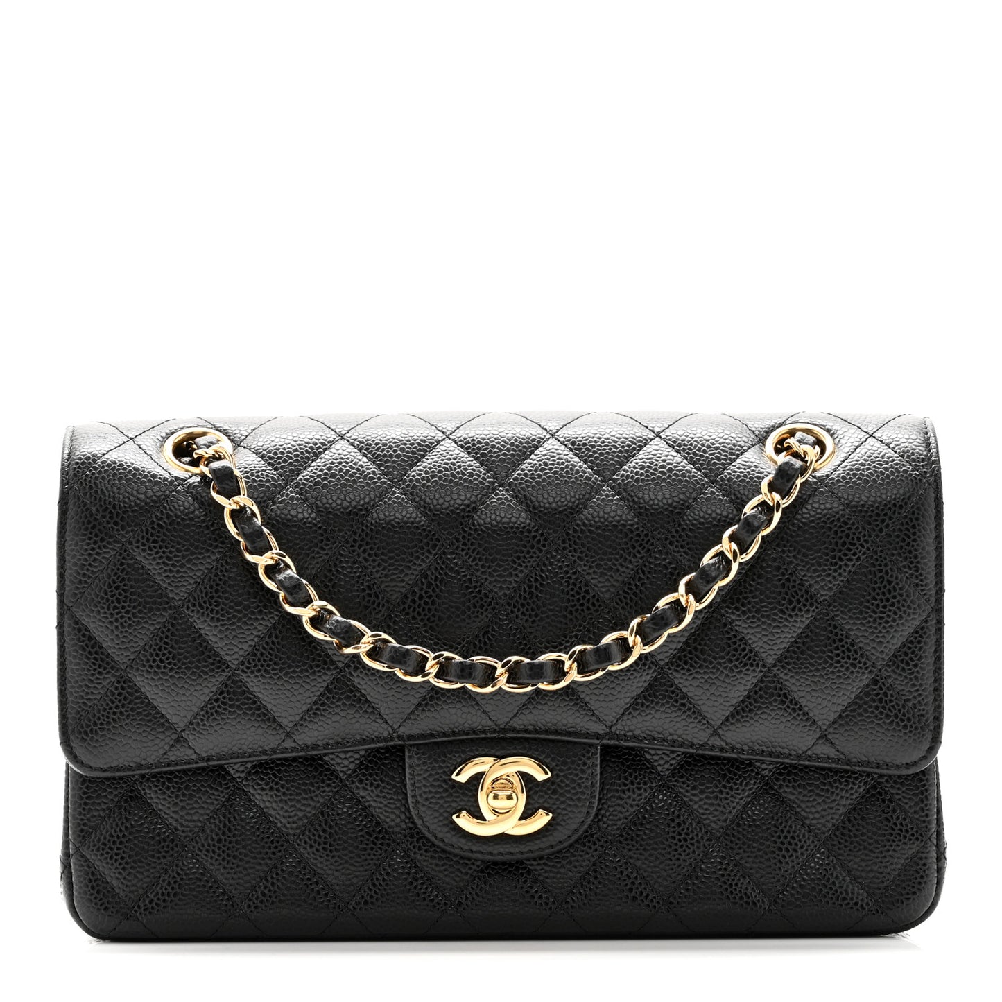 Caviar Quilted Medium Double Flap Black