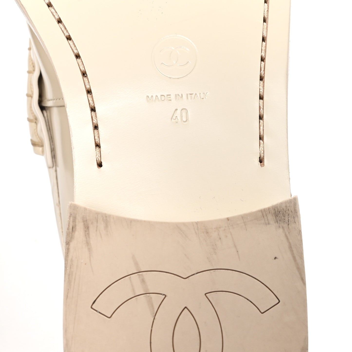 Shiny Calfskin Logo Loafers 40 Light Beige