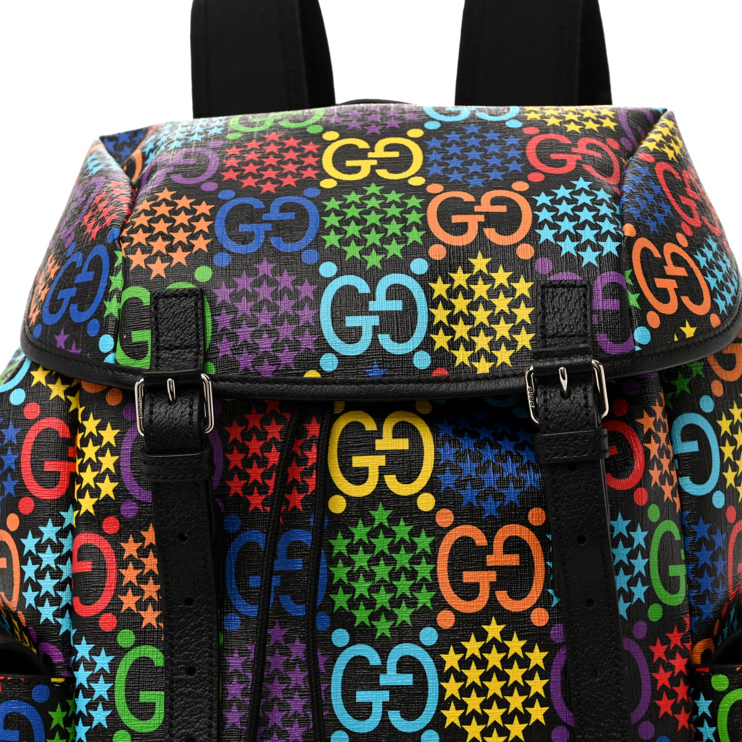 GG Supreme Monogram Psychedelic Medium Double Buckle Backpack Black Multicolor