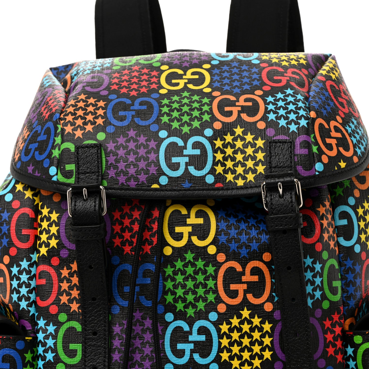 Gucci GG Supreme Monogram Psychedelic Medium Double Buckle Backpack Black Multicolor 8 of 11