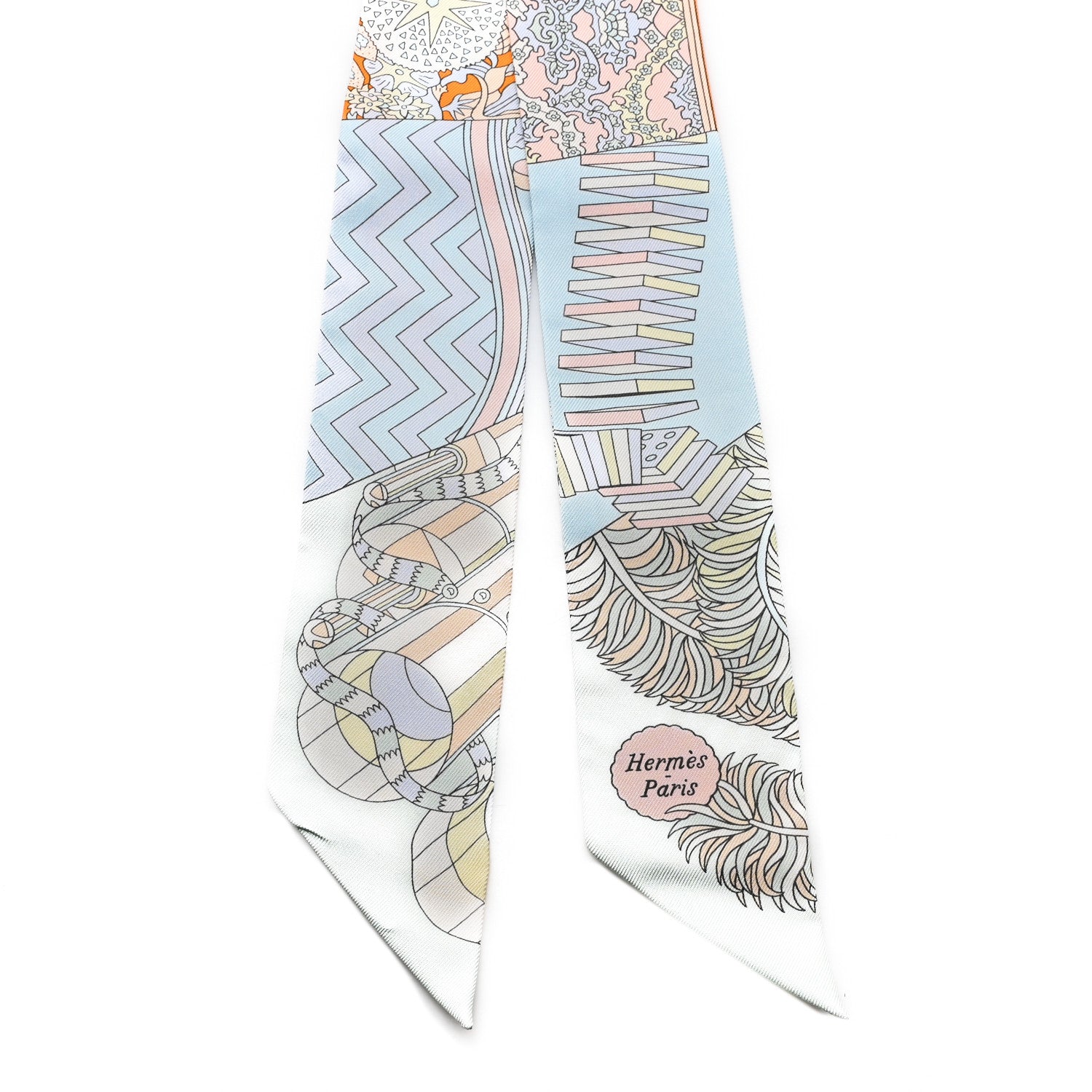 Hermes Silk De l'Ombrelle Aux Duels Twilly Ciel Rose Pale Orange 2 of 3