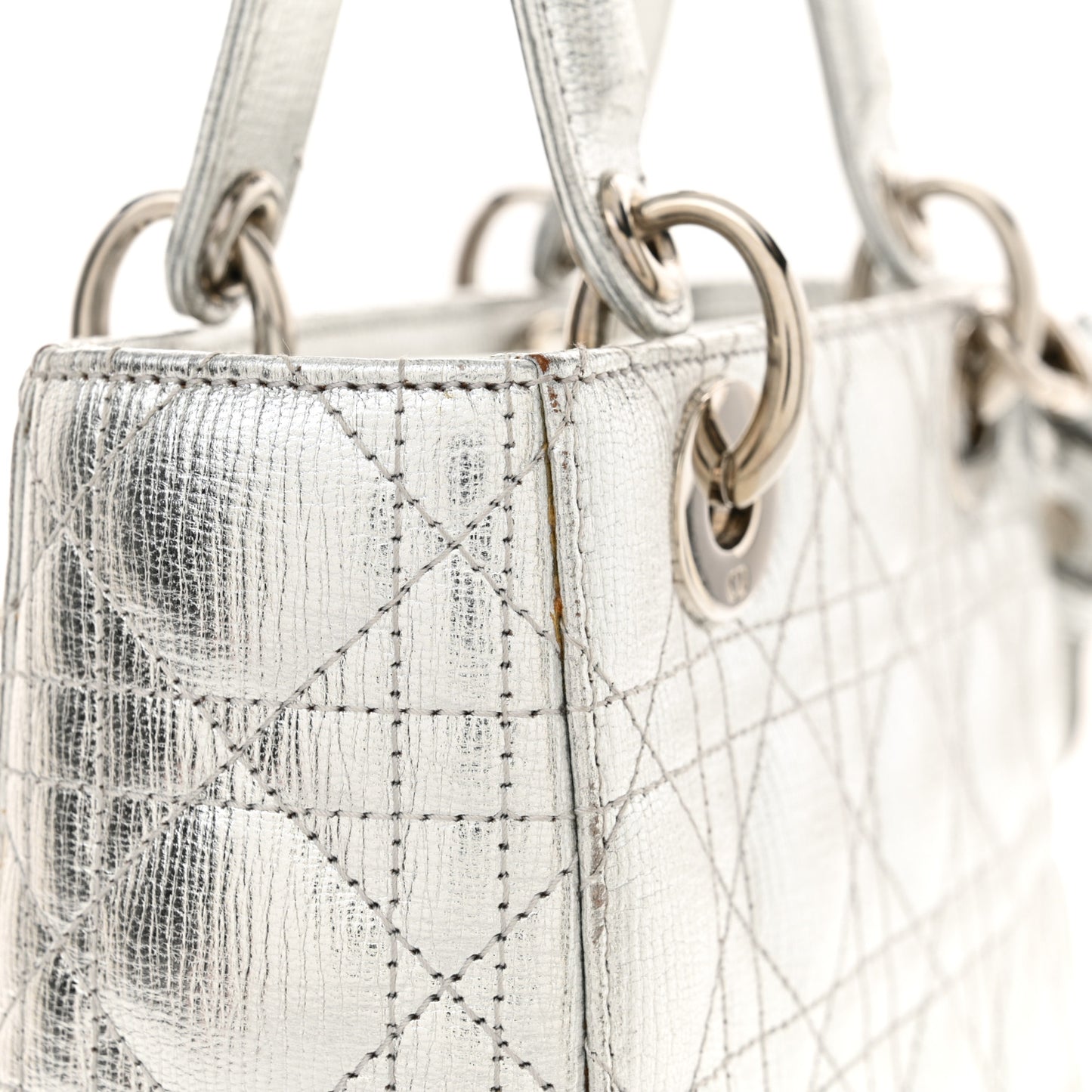 Metallic Grained Calfskin Cannage Small Lucky Badges My Lady Dior Silver