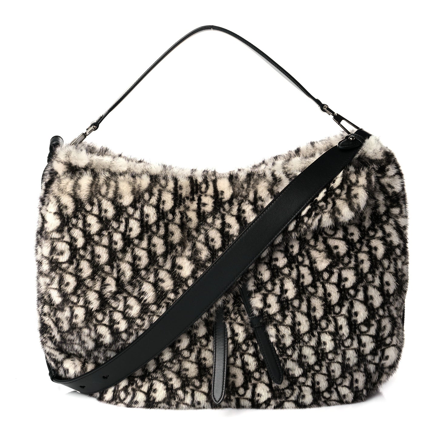 Oblique Mink Fur Saddle Soft Bag Beige Brown