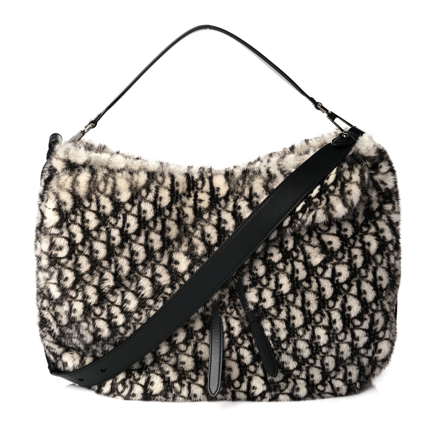 Christian Dior Oblique Mink Fur Saddle Soft Bag Beige Brown 1 of 9