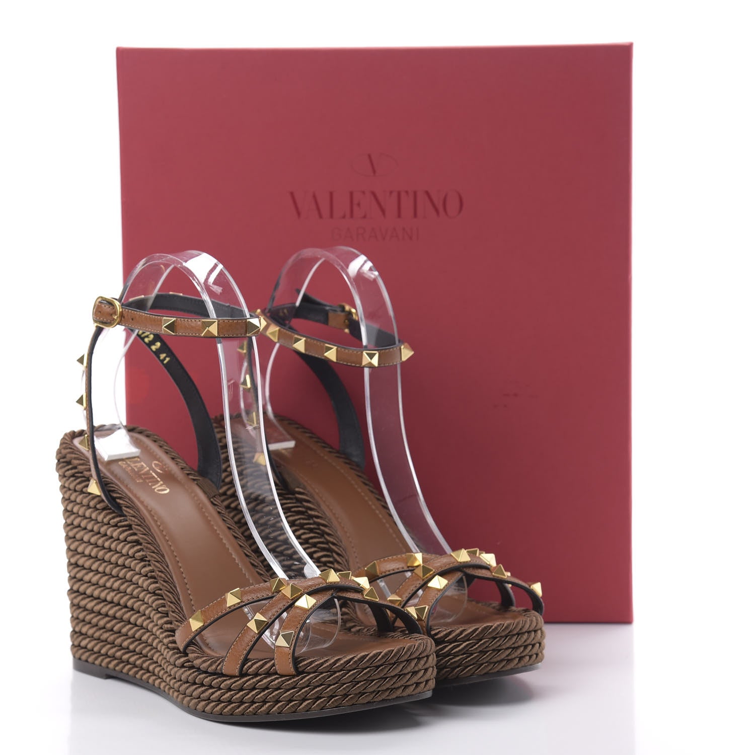 Valentino Garavani Calfskin Rockstud Ankle Strap Torchon Espadrille 25/95mm Wedge Sandals 41 Cuoio 5 of 8