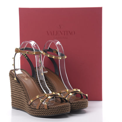 Valentino Garavani Calfskin Rockstud Ankle Strap Torchon Espadrille 25/95mm Wedge Sandals 41 Cuoio 5 of 8