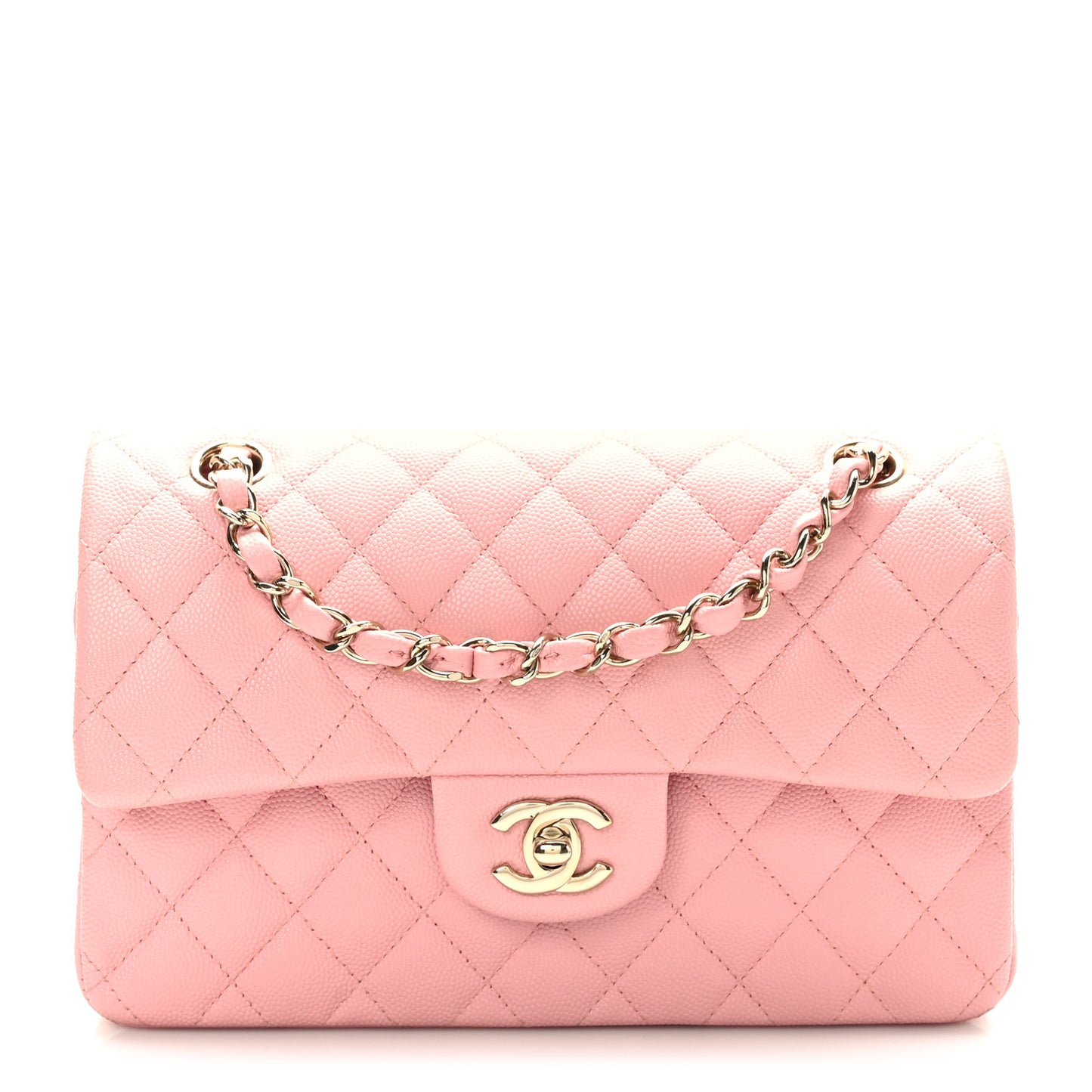 Caviar Quilted Small Double Flap Pink