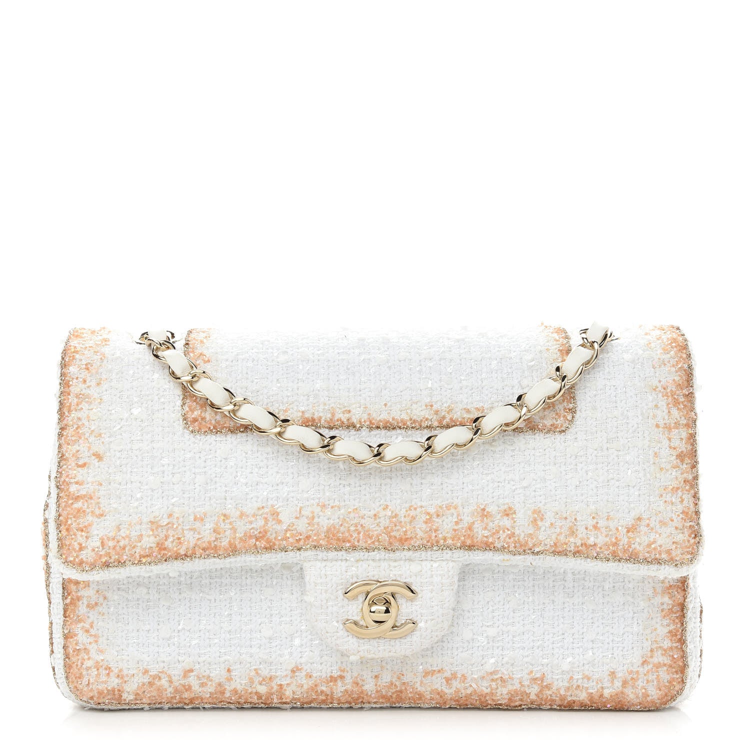 Chanel Metallic Tweed Medium Double Flap White Gold 1 of 10