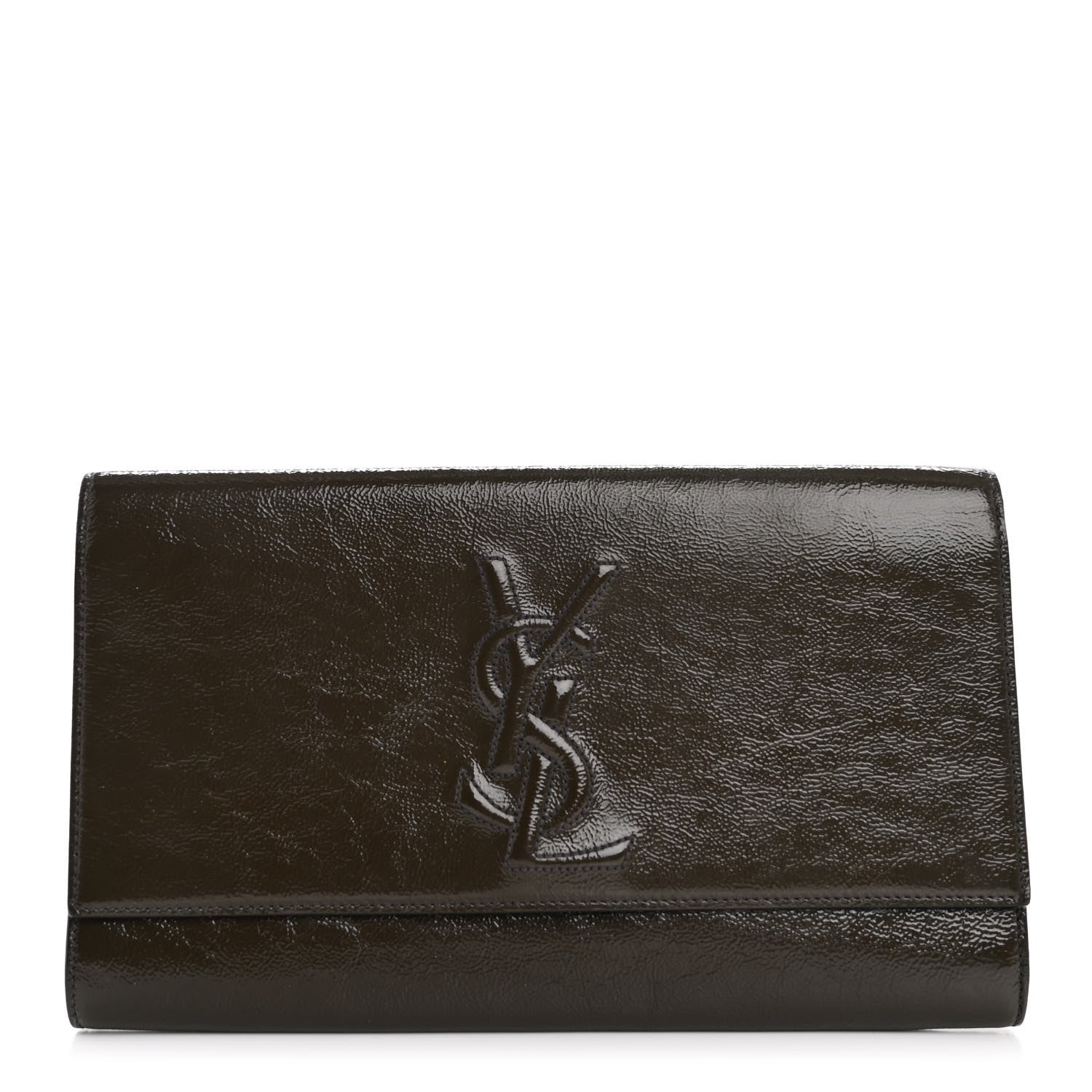 Saint Laurent Textured Patent Calfskin Monogram Large Belle De Jour Clutch Green 1 of 8