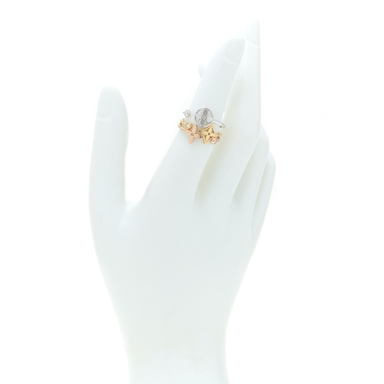 Louis Vuitton 18K Yellow Pink White Gold Diamond Idylle Blossom Ring 3 Set 52 6 4 of 10