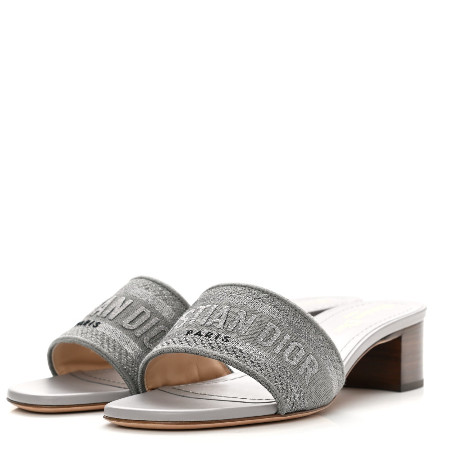Canvas Lame Embroidered Dway 50mm Slide Sandals 37.5 Metal Grey