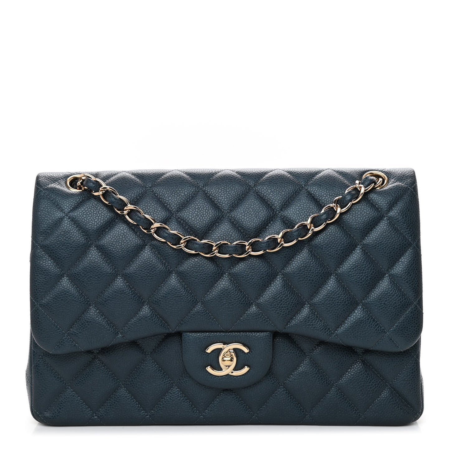 Metallic Caviar Quilted Jumbo Double Flap Dark Blue