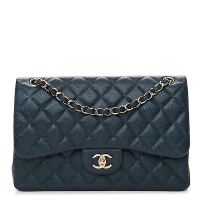 Chanel Metallic Caviar Quilted Jumbo Double Flap Dark Blue 1 of 10