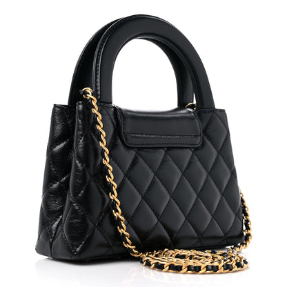 Chanel Shiny Aged Calfskin Quilted Nano Kelly Shopper Black 3 of 10