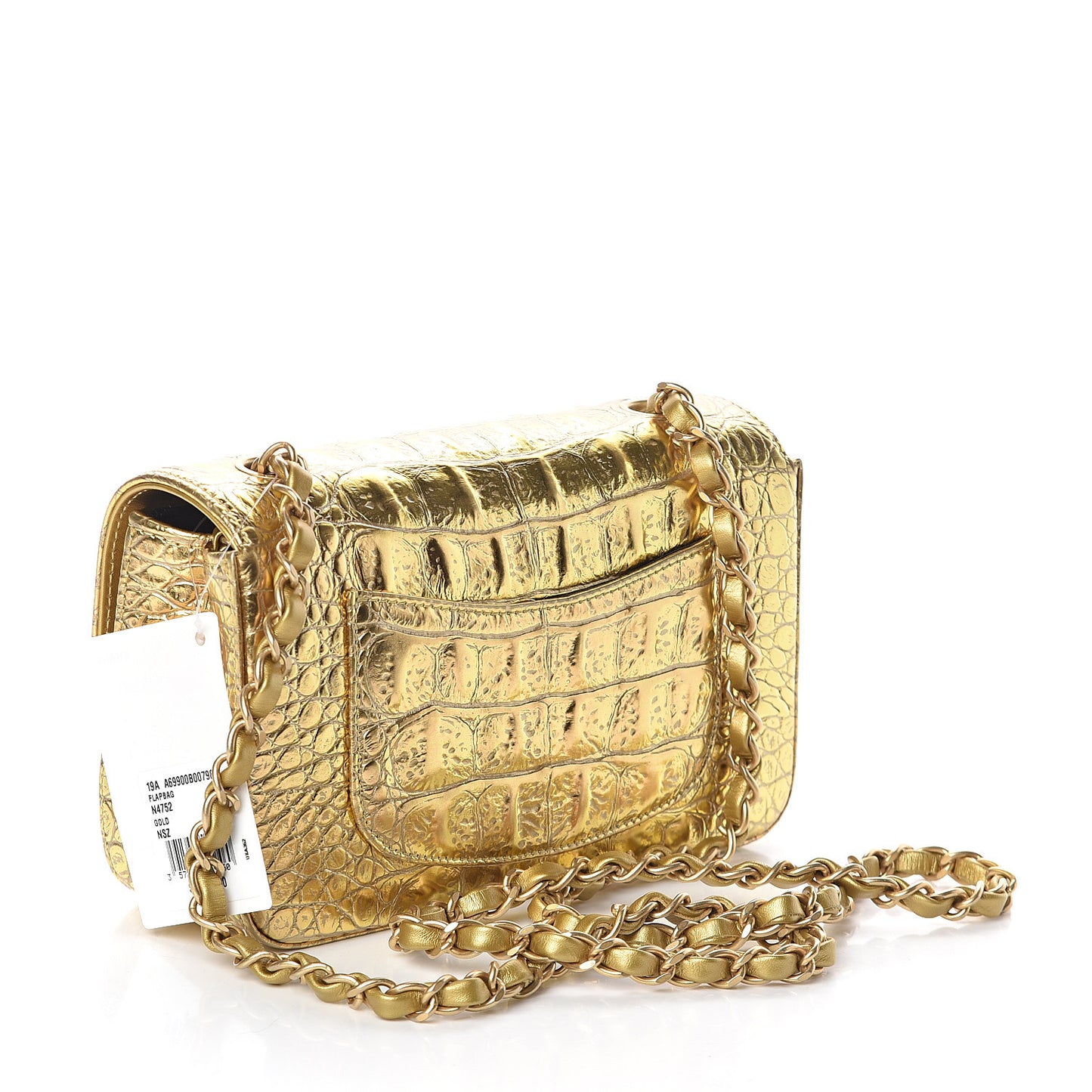 Metallic Calfskin Crocodile Embossed Cocodile Rectangular Mini Flap Gold