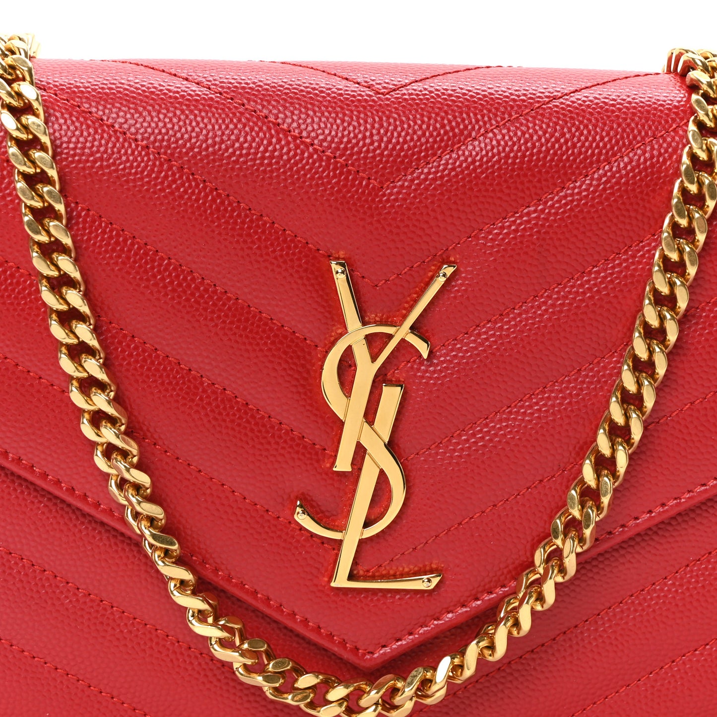 Grain De Poudre Matelasse Chevron Monogram Chain Wallet Red