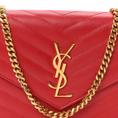 Saint Laurent Grain De Poudre Matelasse Chevron Monogram Chain Wallet Red 7 of 9