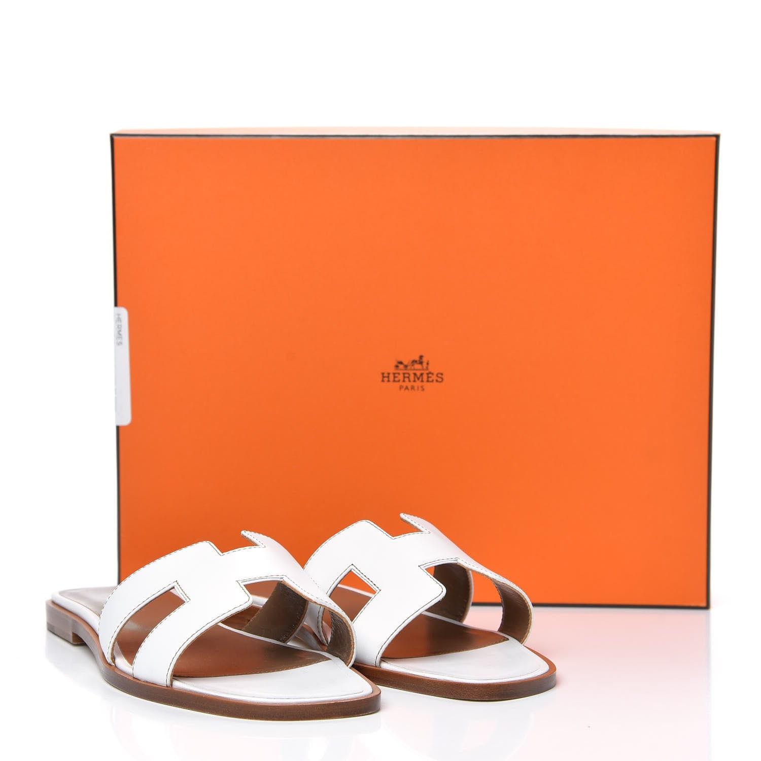 Hermes Box Calfskin Oran Sandals 37 White 8 of 9
