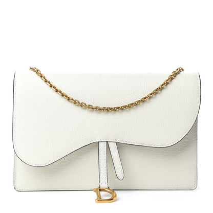 Christian Dior Grained Calfskin Saddle Chain Pouch Off White 1 of 11