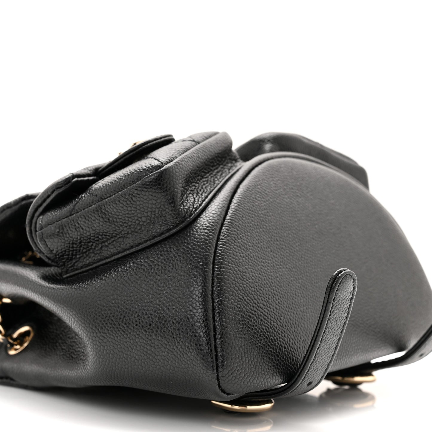 Shiny Caviar Quilted Small Duma Pockets Drawstring Backpack Black