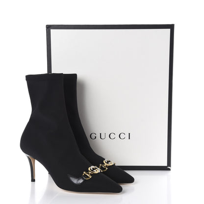 Gucci Fabric Zumi Stretch Mid Heel Ankle Boots 37.5 Black 9 of 9