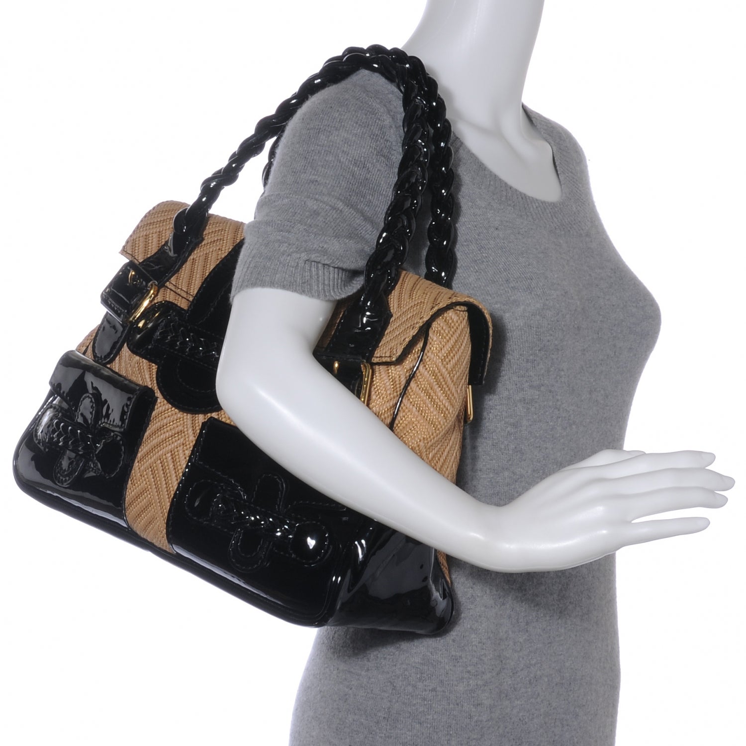 Valentino Garavani Woven Straw Patent Histoire Black 2 of 8