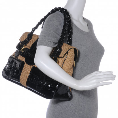 Valentino Garavani Woven Straw Patent Histoire Black 2 of 8