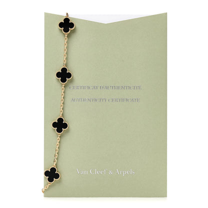 Van Cleef & Arpels 18K Yellow Gold Black Onyx 20 Motifs Vintage Alhambra Necklace 6 of 6