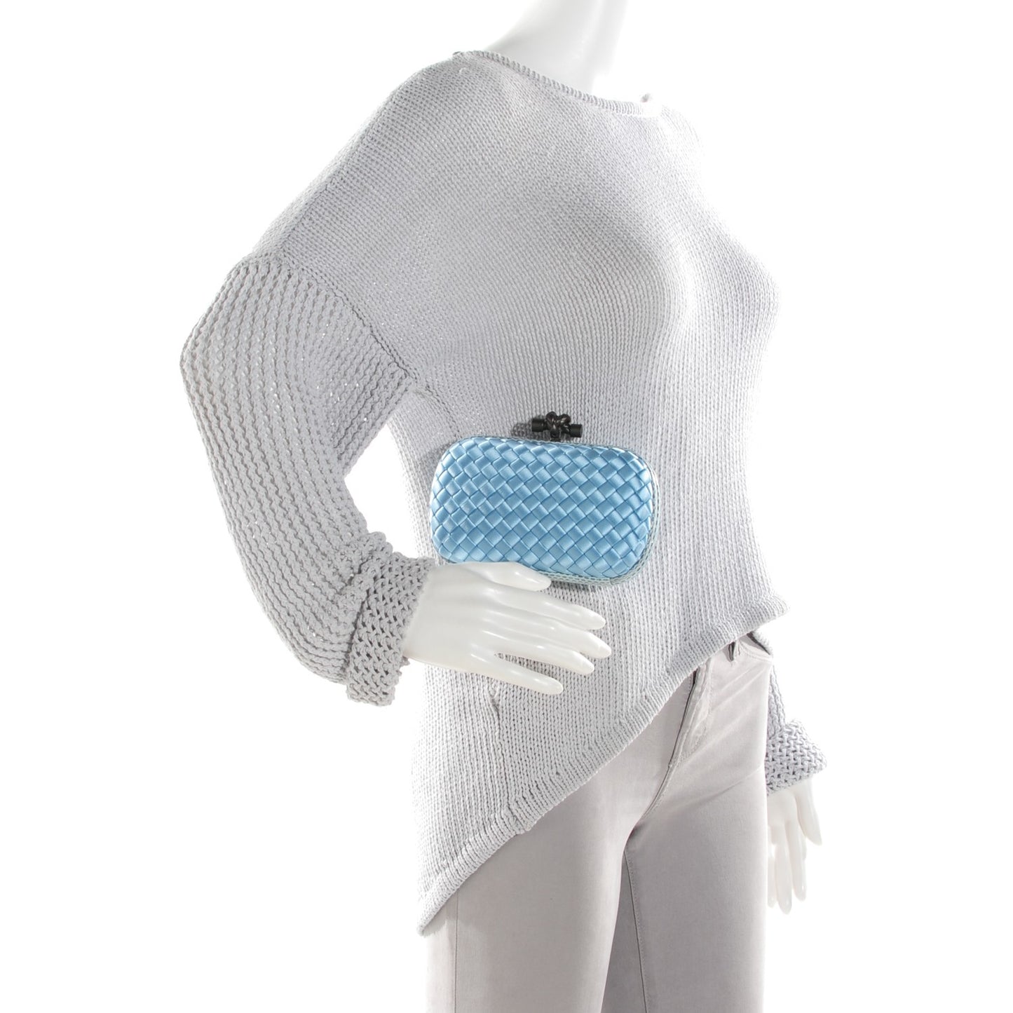 Satin Intreccio Impero Ayers Knot Clutch Ciel