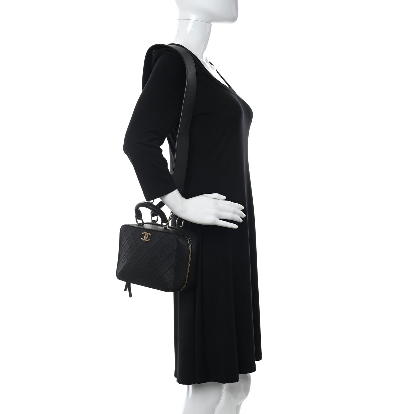 Calfskin Quilted Travel Kit Vanity Case Black