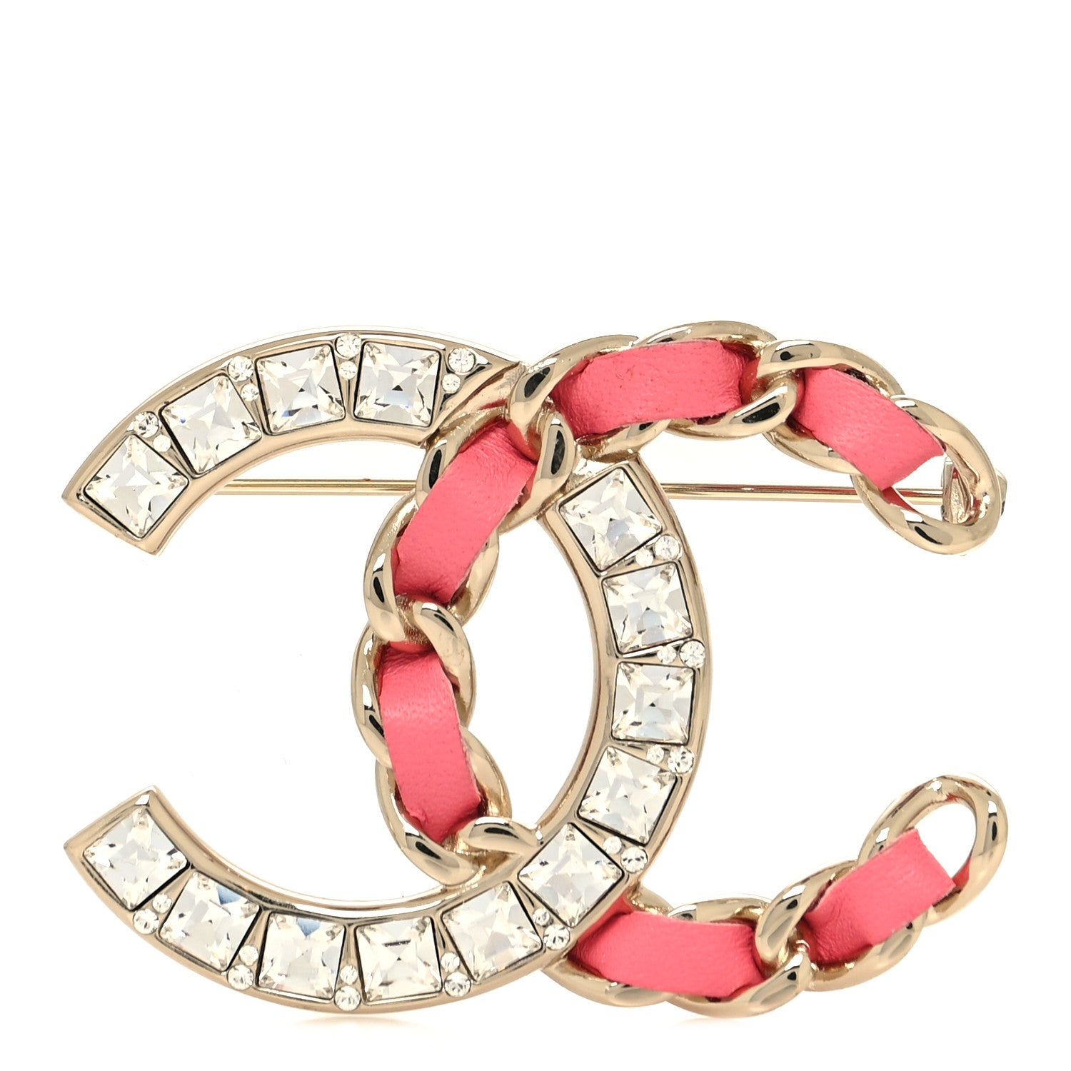 Chanel Lambskin Baguette Crystal CC Chain Brooch Pink Gold 2 of 4