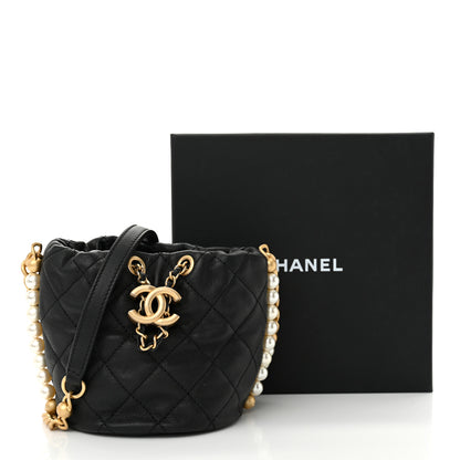 Chanel Calfskin Quilted Pearl Mini About Pearls Drawstring Bucket Bag Black 11 of 11