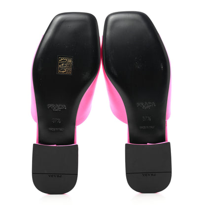 Prada Satin Metal Triangle Logo 10mm Slide Sandals 37.5 Begonia 5 of 8