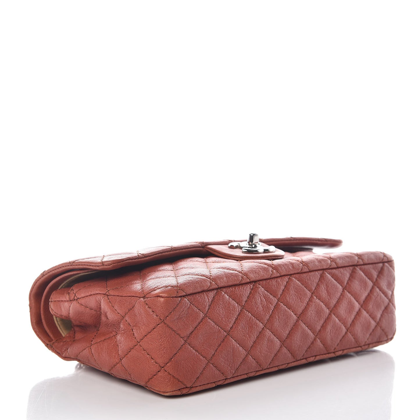 Glazed Lambskin Quilted Medium Double Flap Bijoux Chain Dark Orange