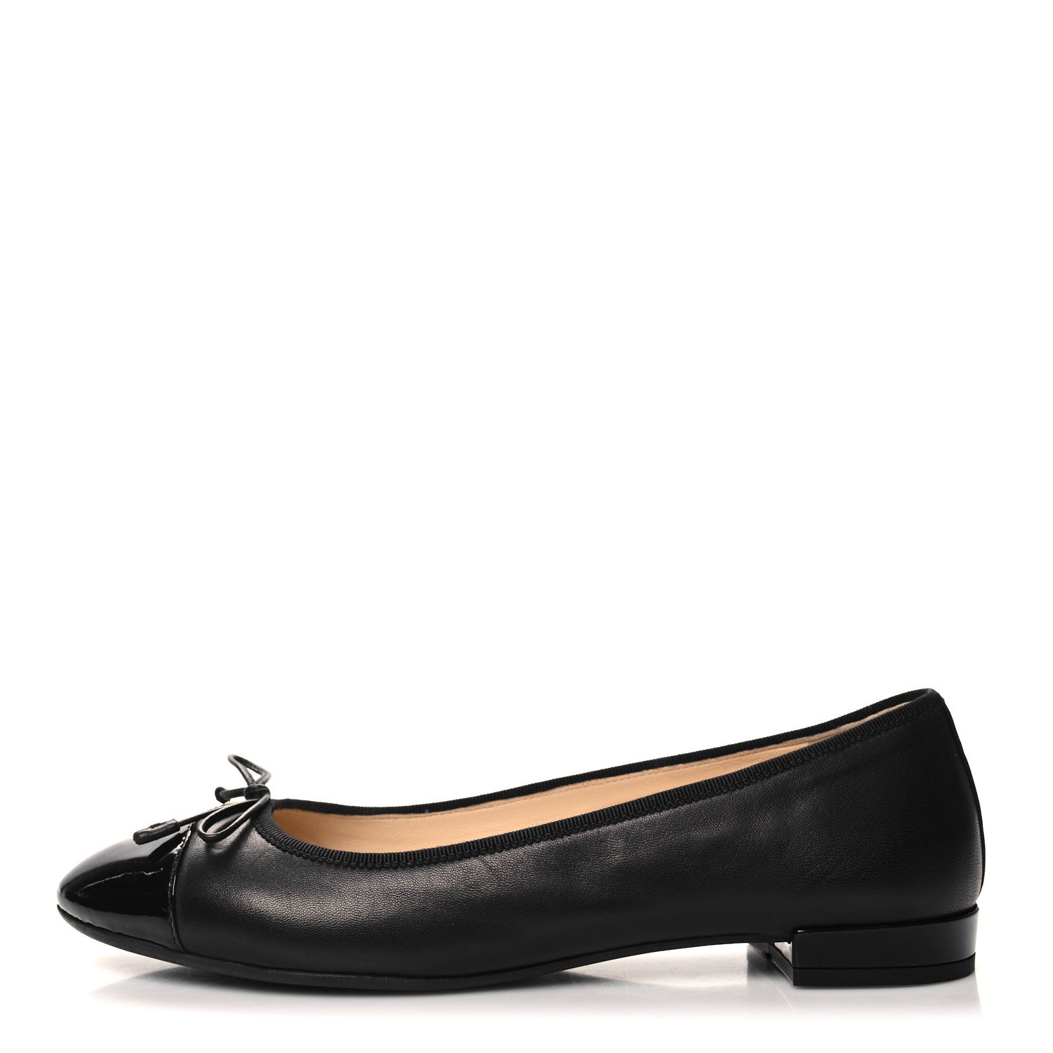 Prada Nappa Vernice Cap Toe Logo Bow Ballerina Flats 38 Black 1 of 8
