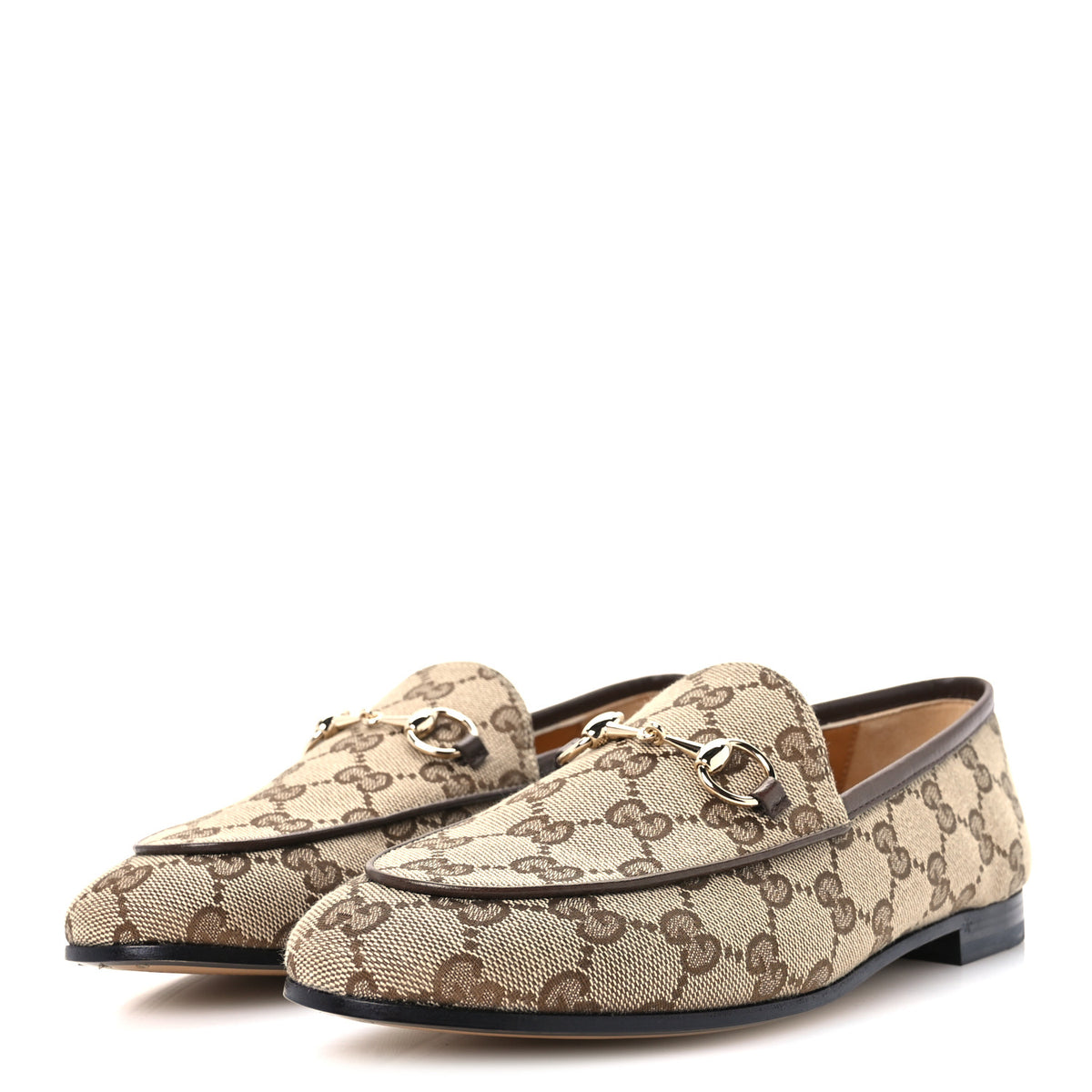 Gucci Canvas GG Monogram Horsebit Womens Jordaan Loafers 37 Beige Ebony New Acero 4 of 10