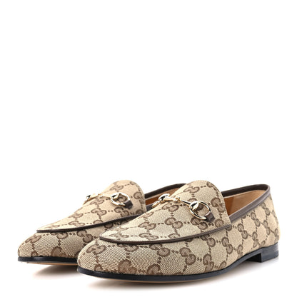Gucci Canvas GG Monogram Horsebit Womens Jordaan Loafers 37 Beige Ebony New Acero 4 of 10