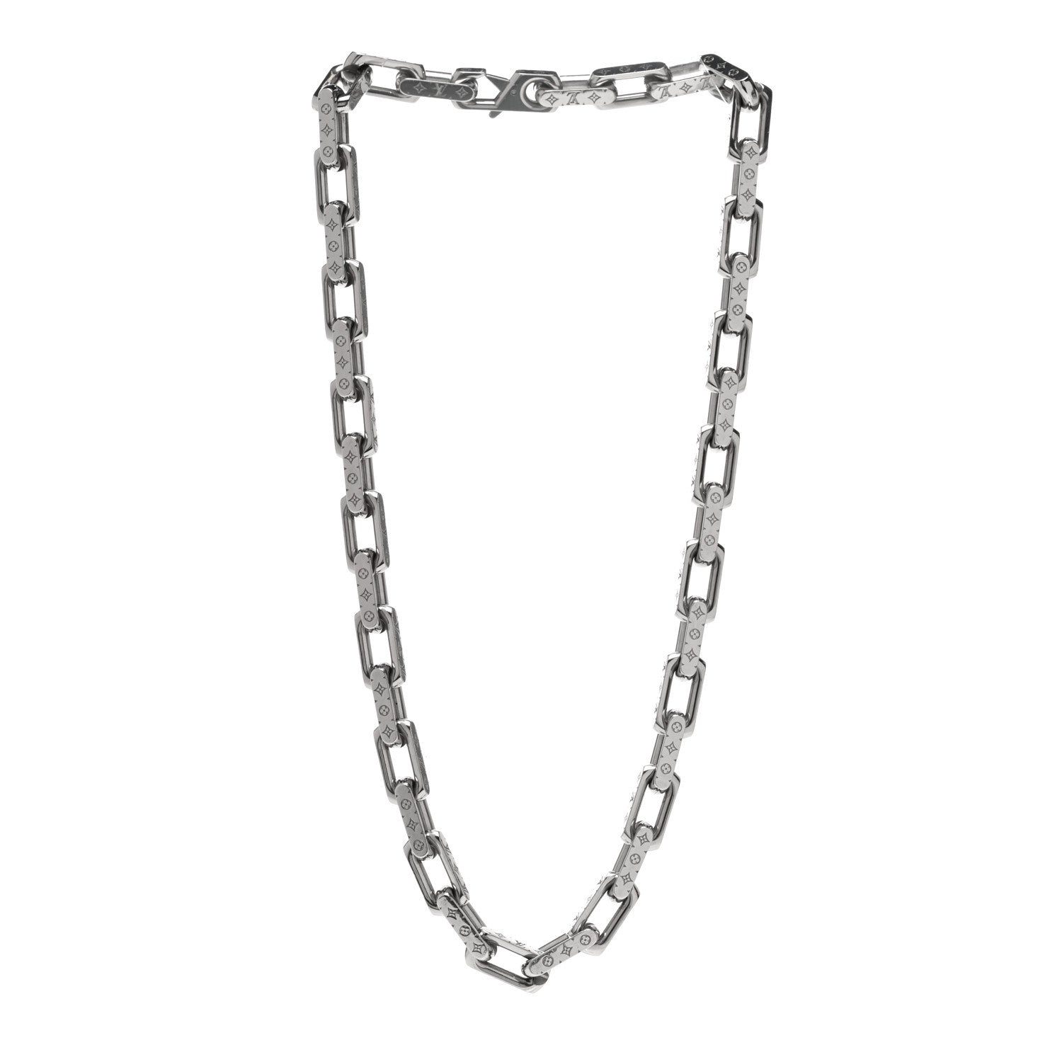 Louis Vuitton Monogram Chain Necklace Silver 3 of 5