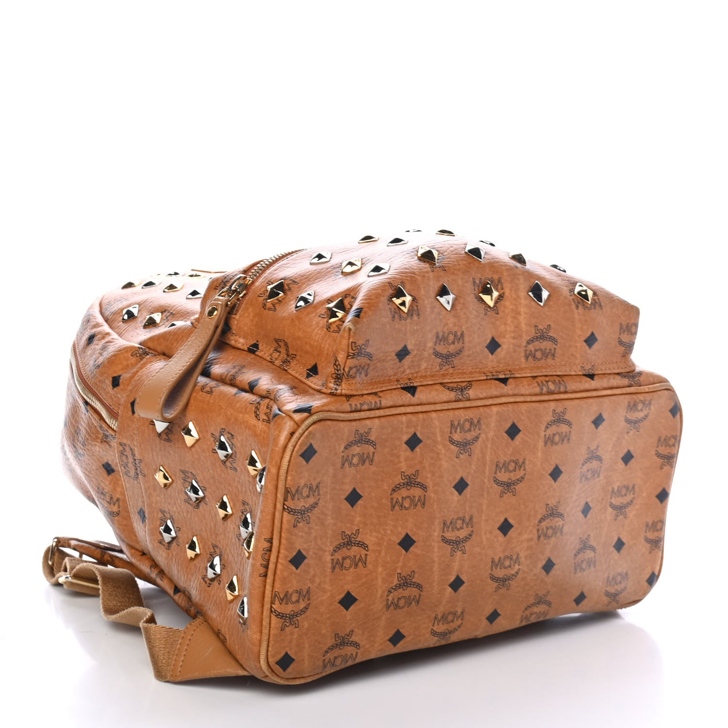 MCM Visetos Studded Medium Stark Backpack Cognac 3 of 4