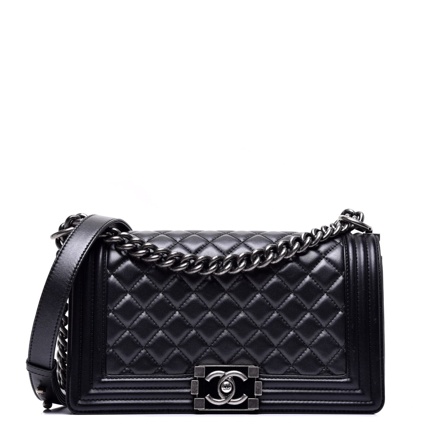 Metallic Calfskin Quilted Medium Boy Flap Black