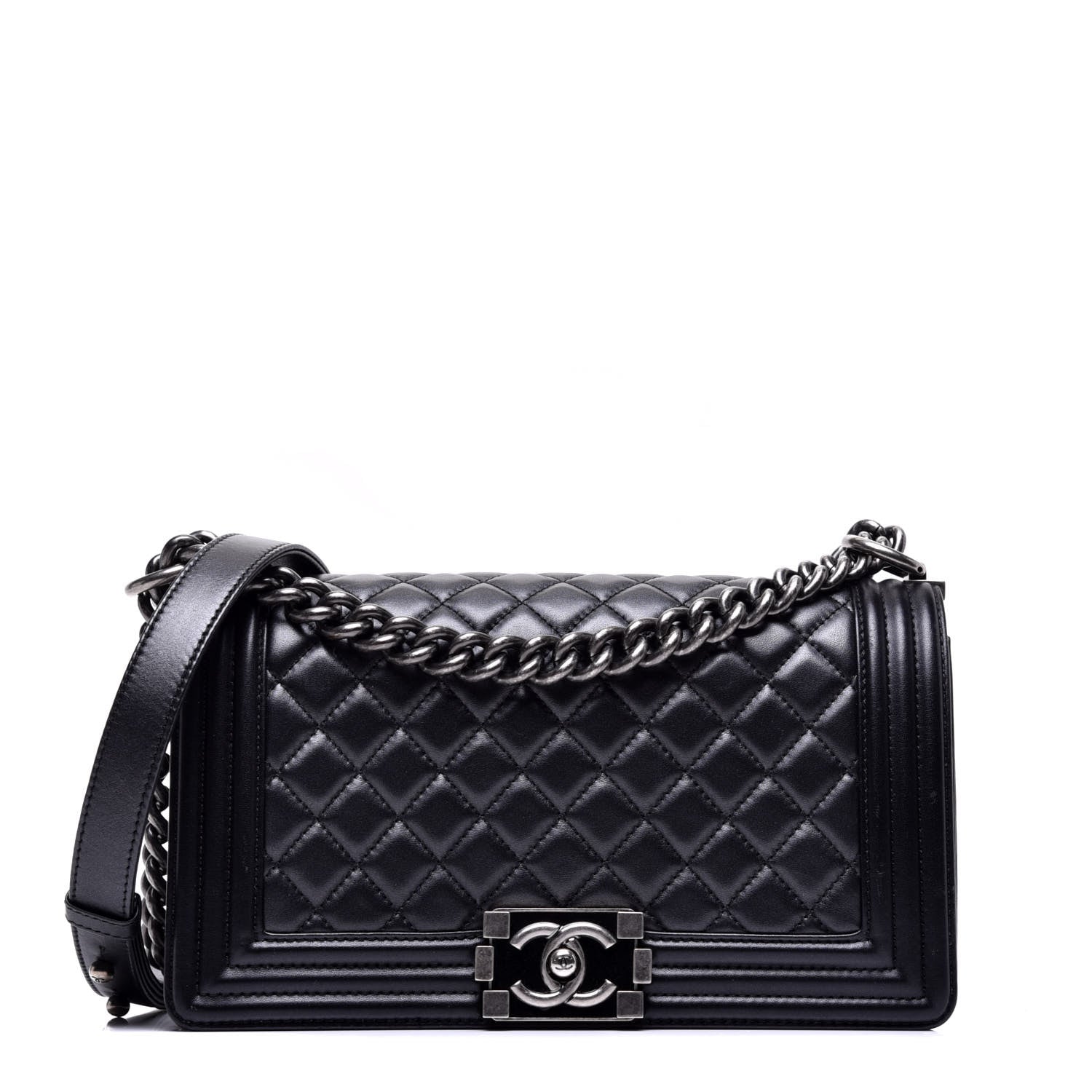 Chanel Metallic Calfskin Quilted Medium Boy Flap Black 1 of 10