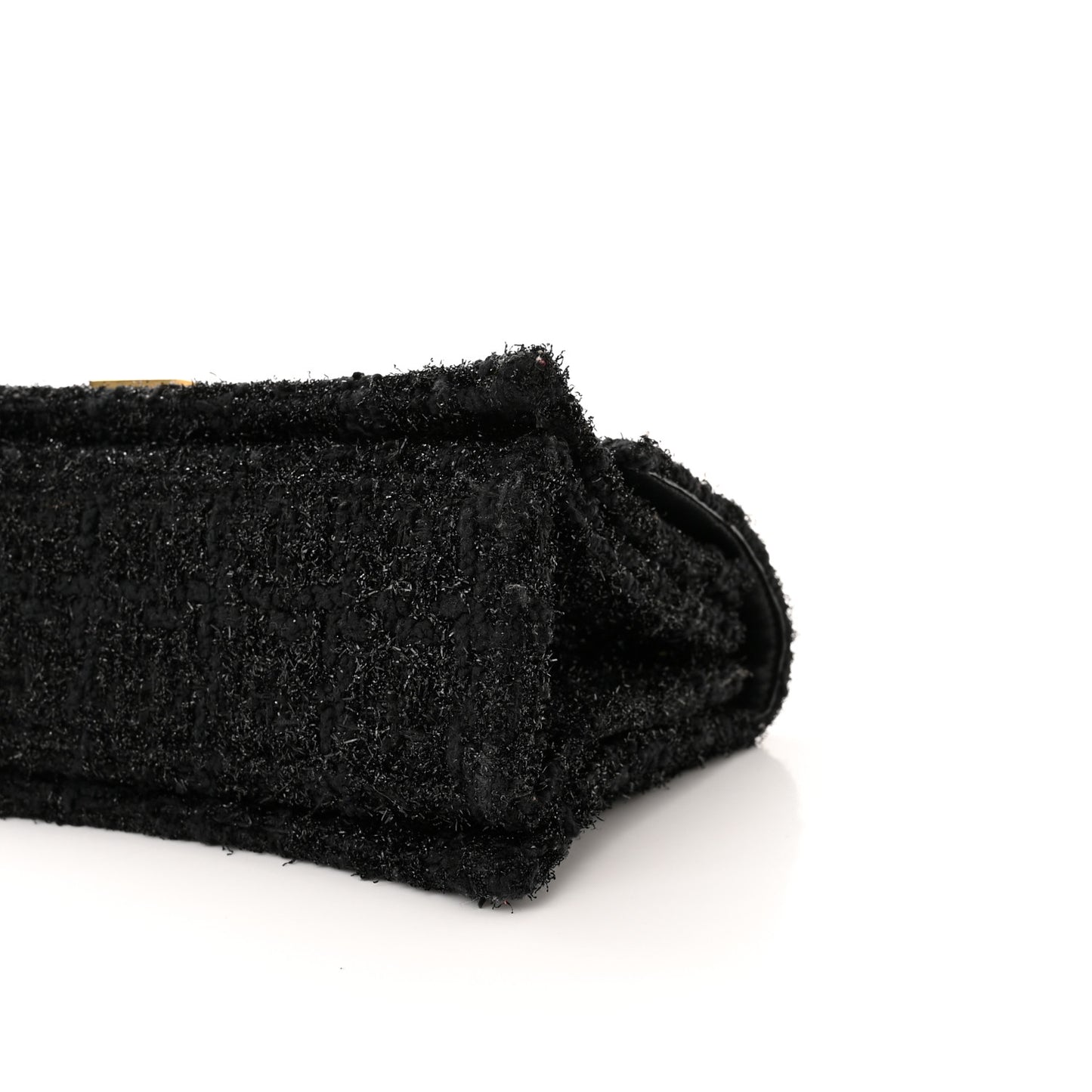 Metallic Tweed Boucle Quilted Small Crush Chain Bag Black