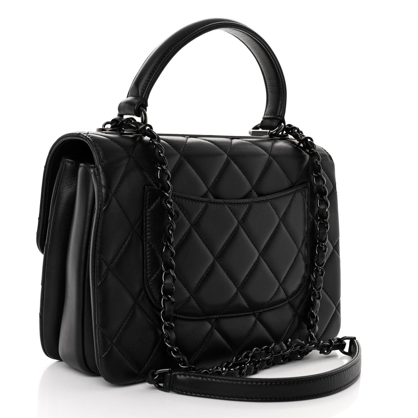 Lambskin Quilted Small Trendy CC Dual Handle Flap Bag So Black