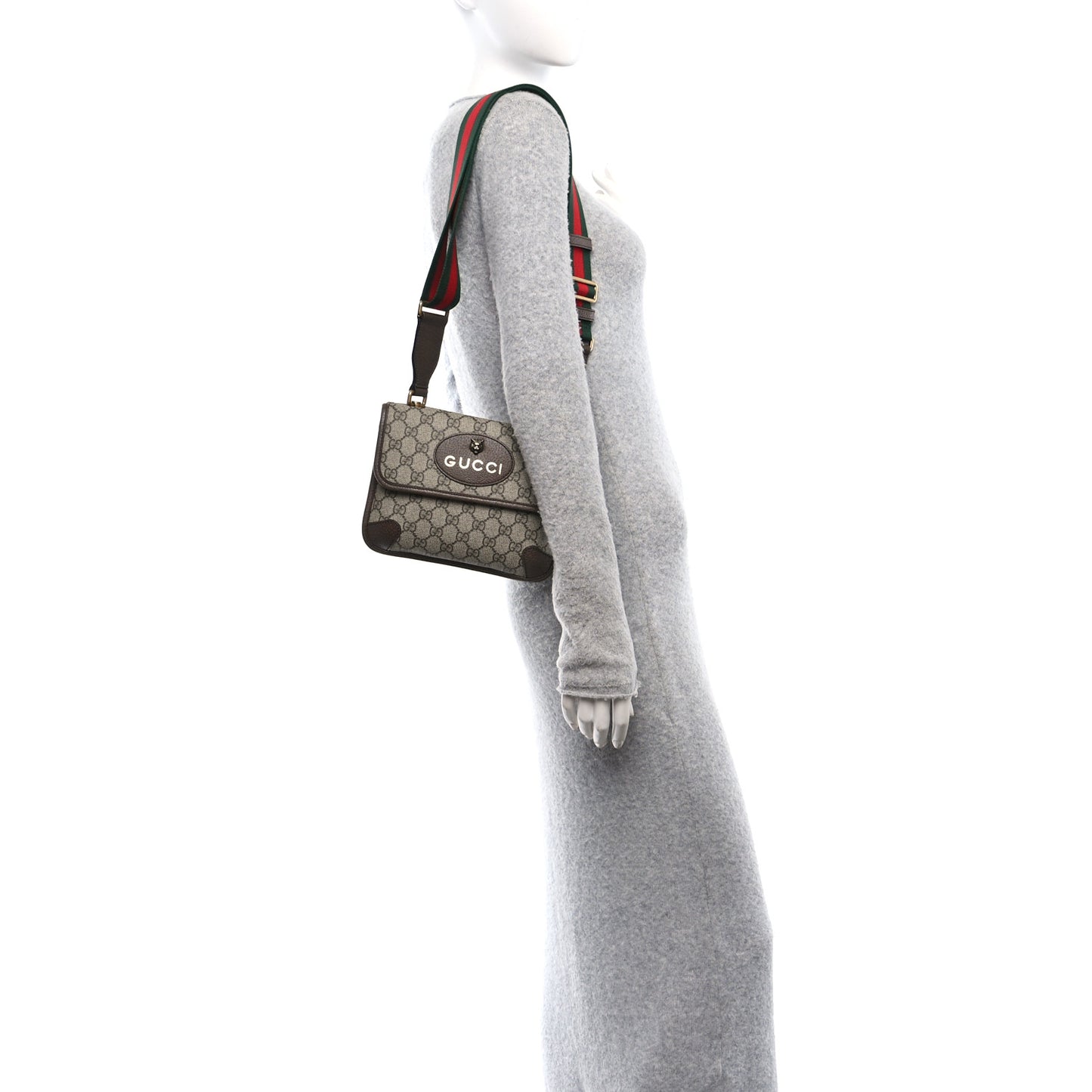 GG Supreme Monogram Web Small Neo Vintage Double Flap Messenger Bag Beige New Acero