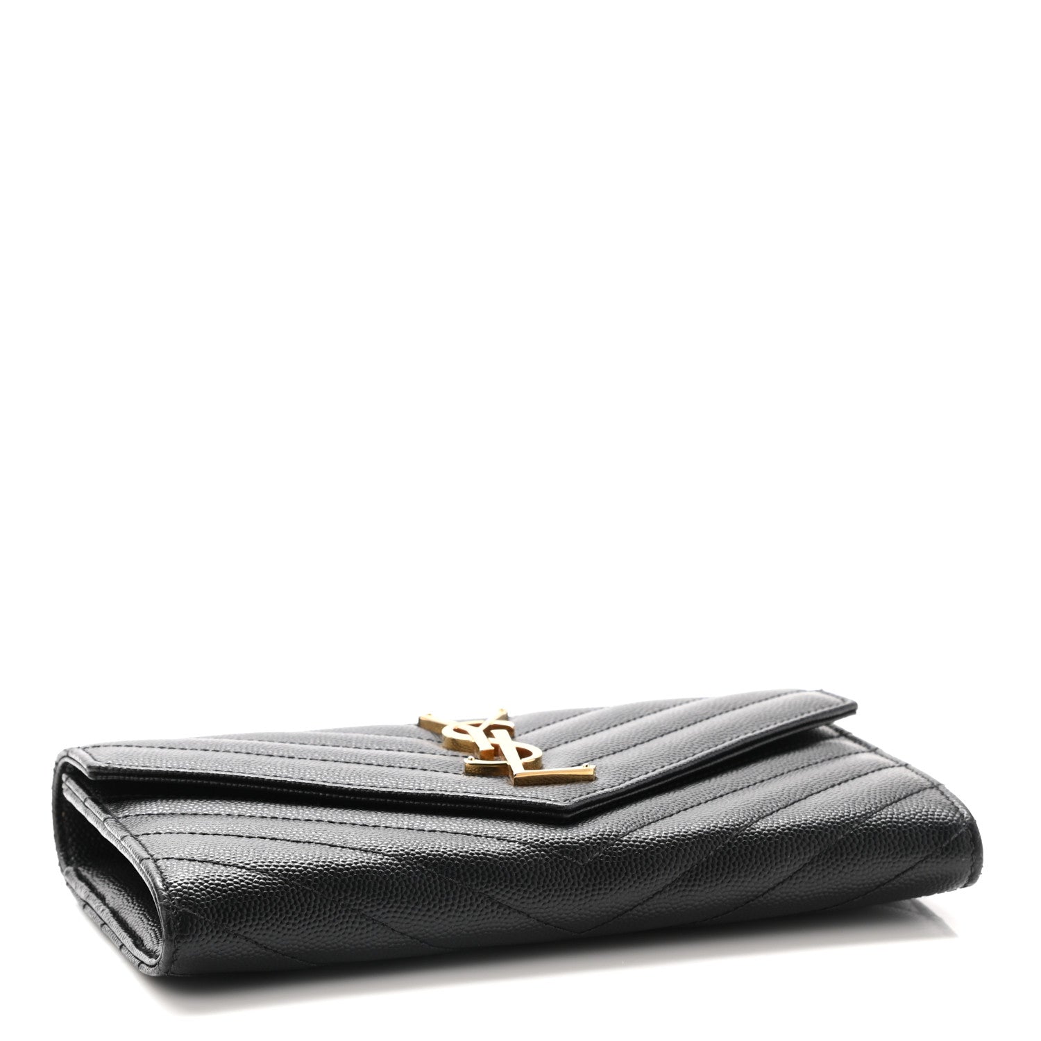 Saint Laurent Grain De Poudre Matelasse Chevron Monogram Flap Wallet Black 4 of 8