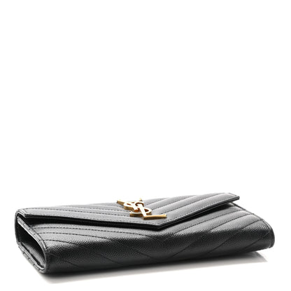 Saint Laurent Grain De Poudre Matelasse Chevron Monogram Flap Wallet Black 4 of 8