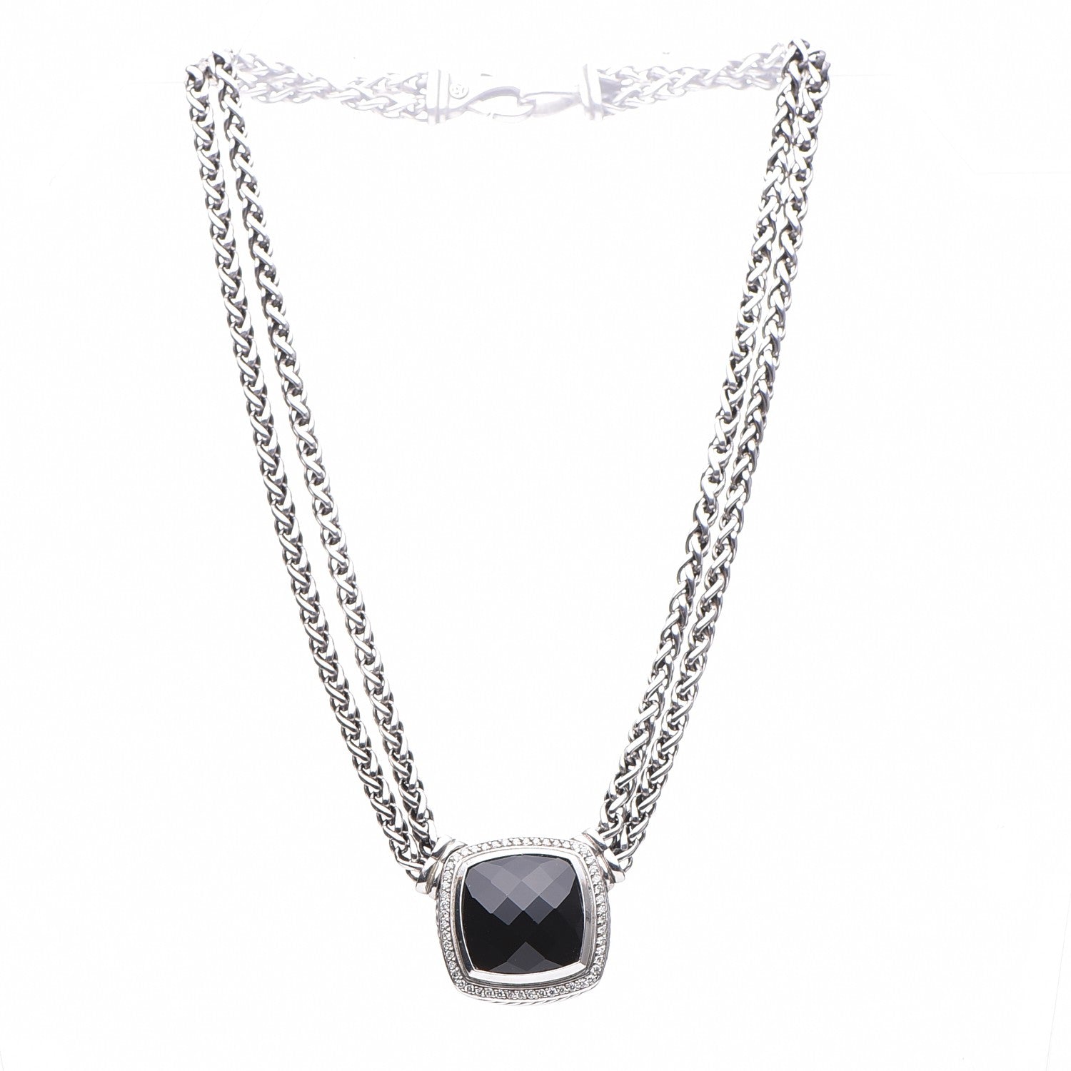 David Yurman Sterling Silver Diamond Black Onyx 19mm Albion Double Wheat Chain Necklace 11 of 15