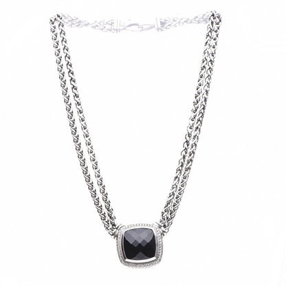David Yurman Sterling Silver Diamond Black Onyx 19mm Albion Double Wheat Chain Necklace 11 of 15