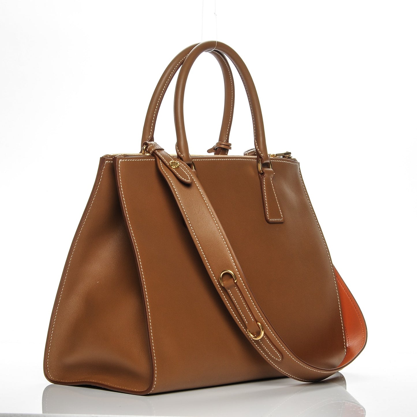 City Calf Medium Galleria Double Zip Tote Cannella