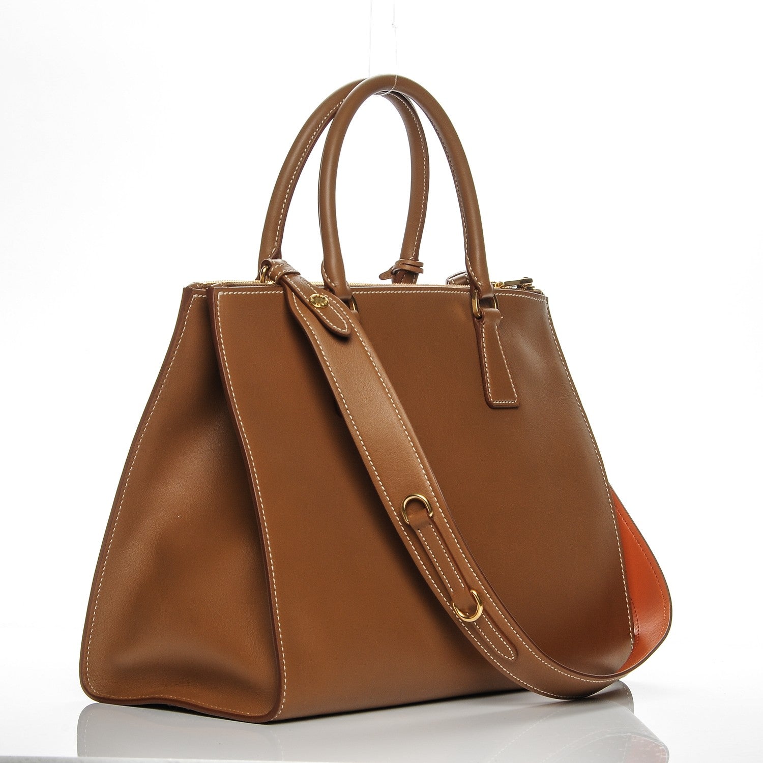 Prada City Calf Medium Galleria Double Zip Tote Cannella 3 of 6